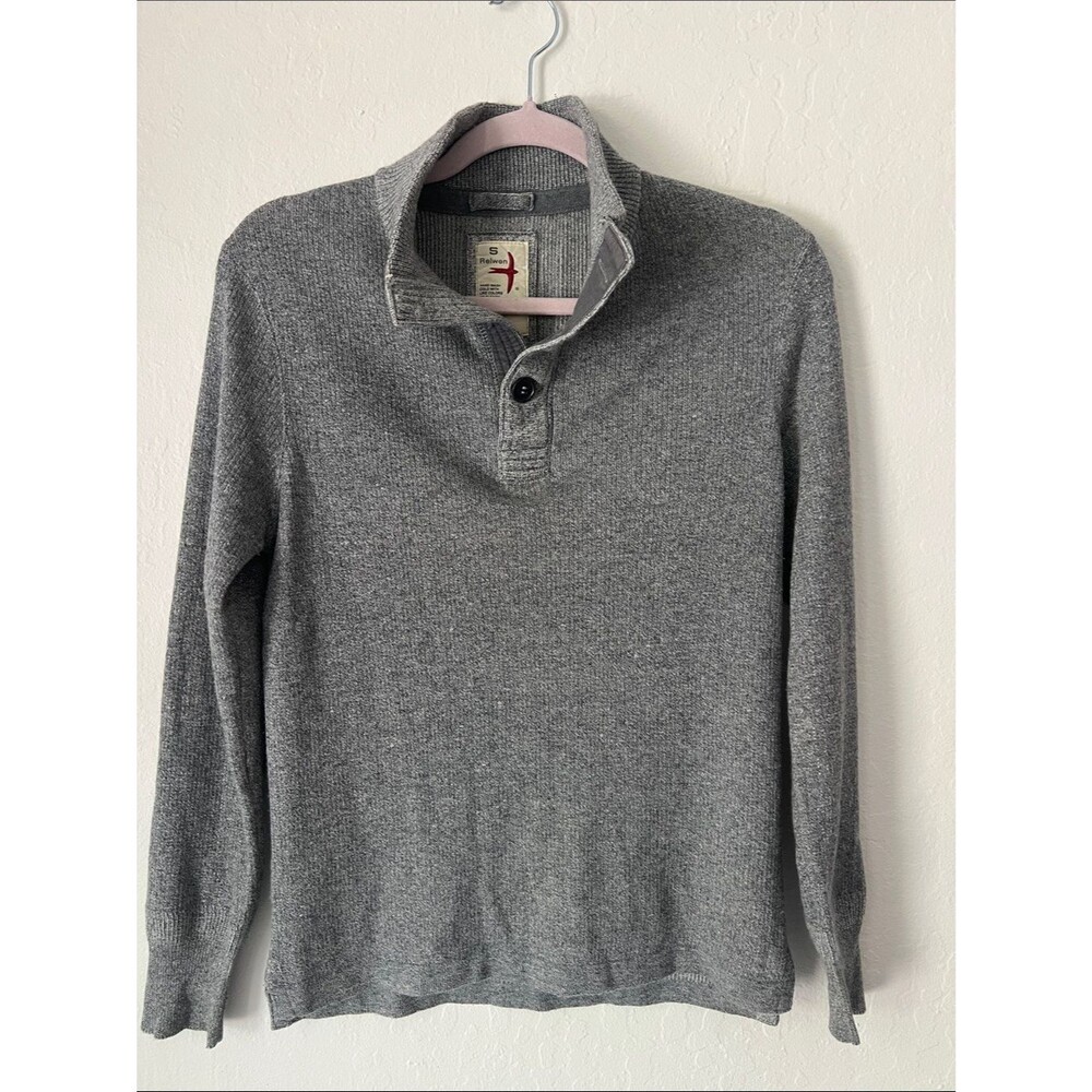 Relwen Henley Heather Gray Quarter Button Up Pullover Sweater. Size Small.